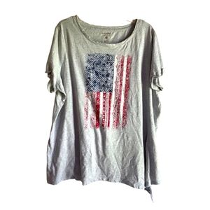 RUFF HEWN WOMENS SZ 2X GRAY PATRIOTIC TEE